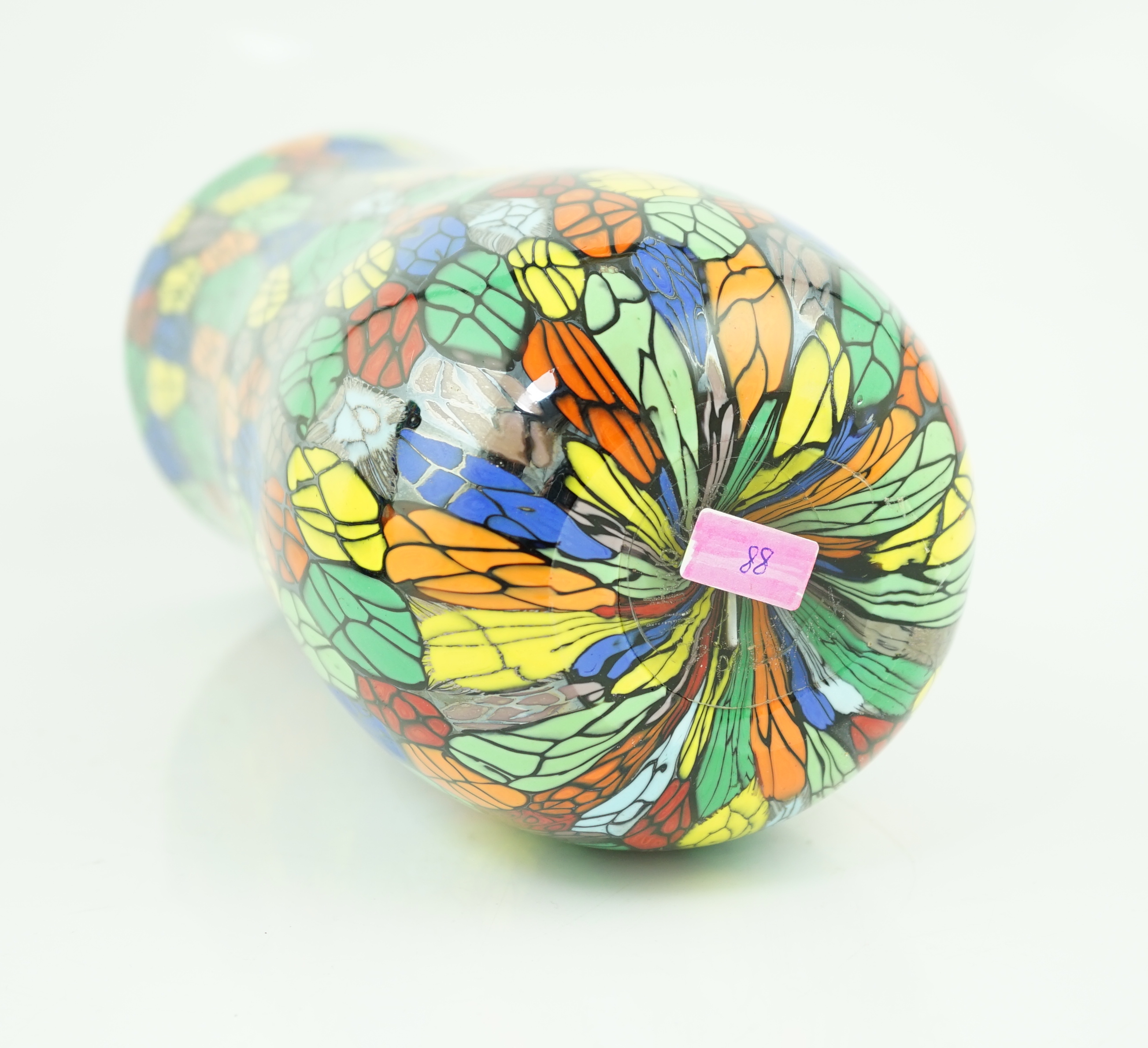 Vittorio Ferro (1932-2012) A Murano glass Murrine vase, the waisted body with a multicoloured design, signed, 30cm, Please note this lot attracts an additional import tax of 20% on the hammer price